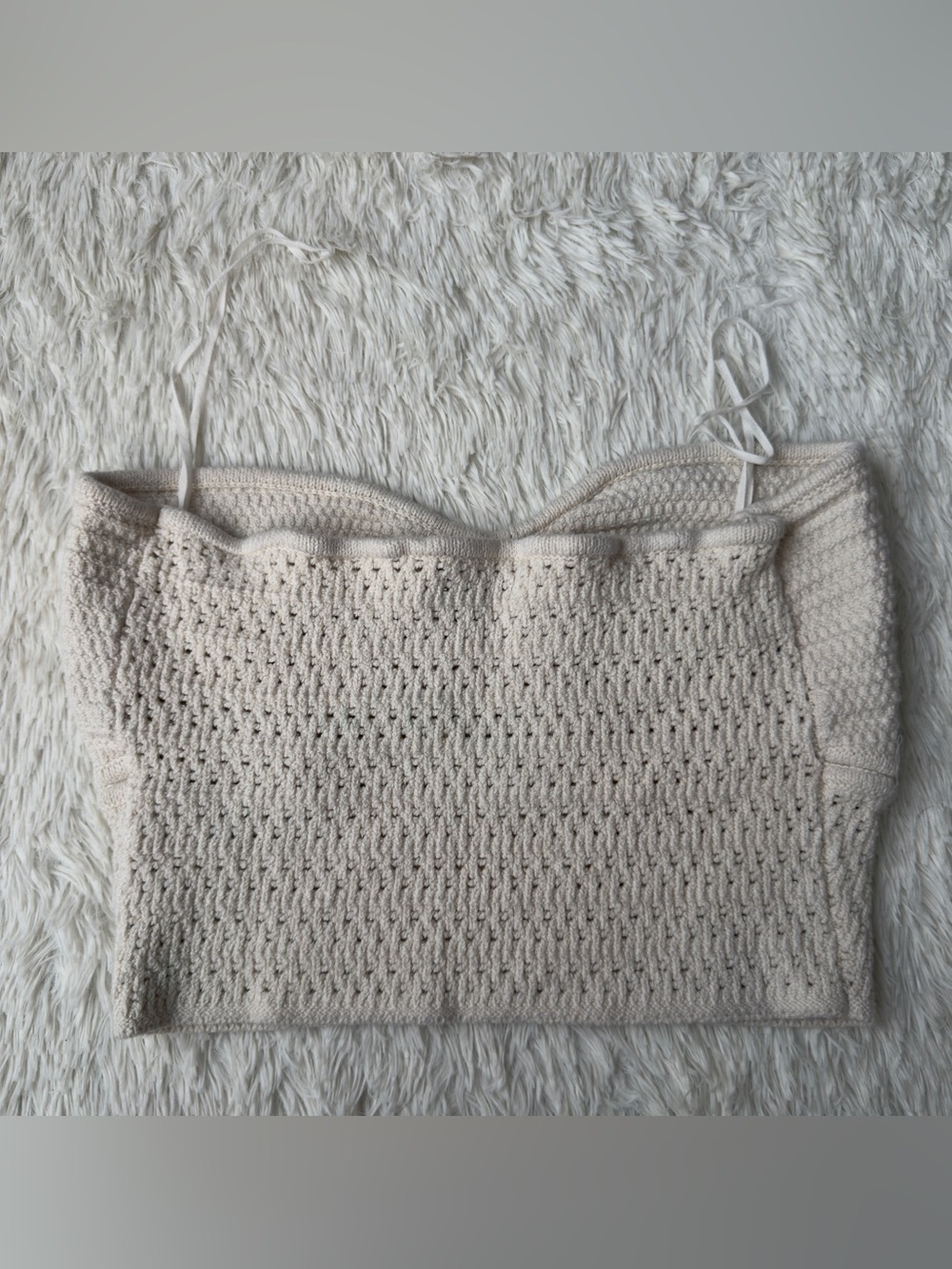 American Eagle Outfitters Cream Knit Strapless Crop Top - Picture 2 of 4